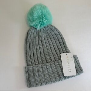 Athleta • Knit Beanie Wool Blend with Large Green Pom
